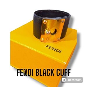 FENDI Genuine Black Leather Bracelet with gold closures